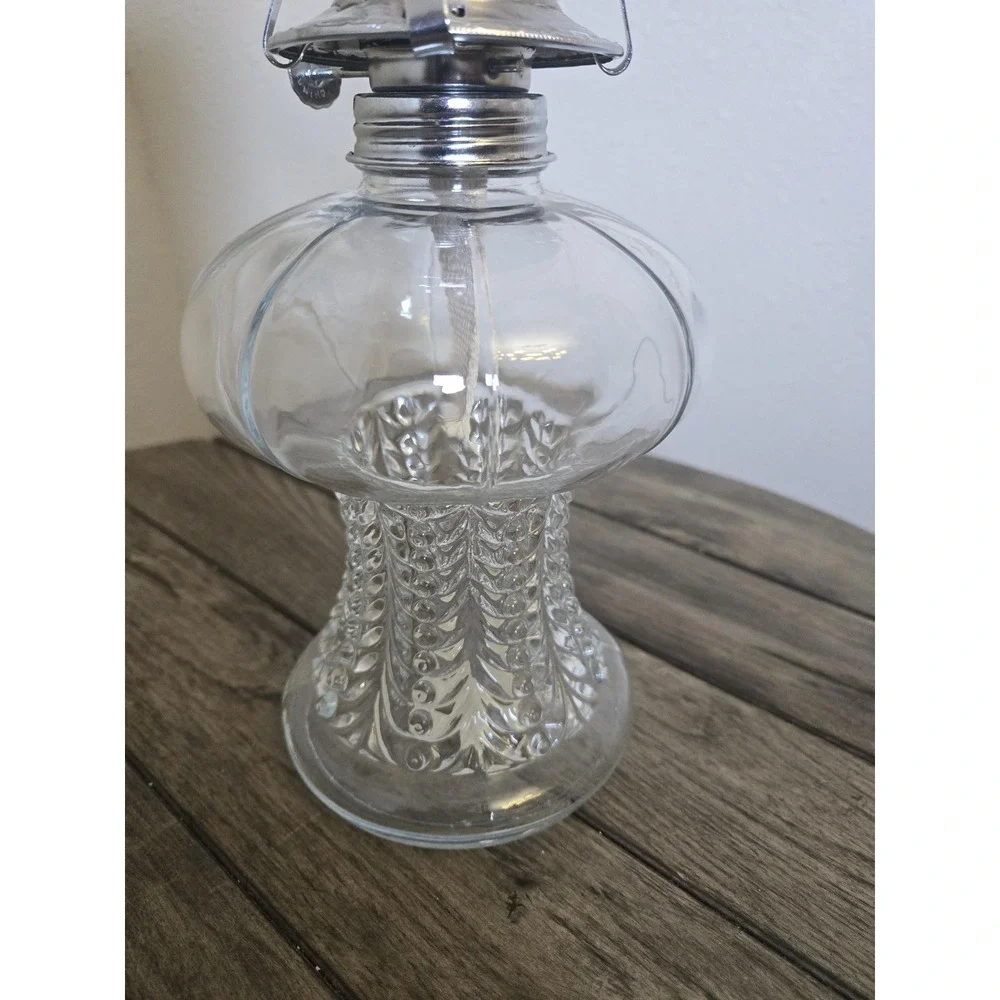 Vintage Lamplight Farms Clear Cut Glass Oil Lamp 17.5